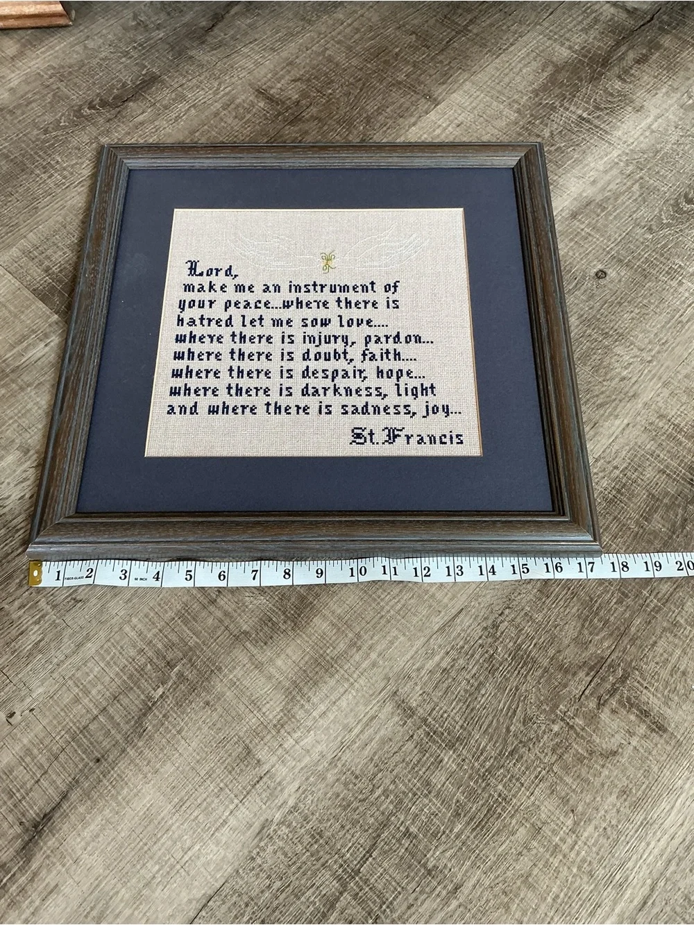 St. Francis Prayer Cross-Stitch Wall Art in Blue and Cream